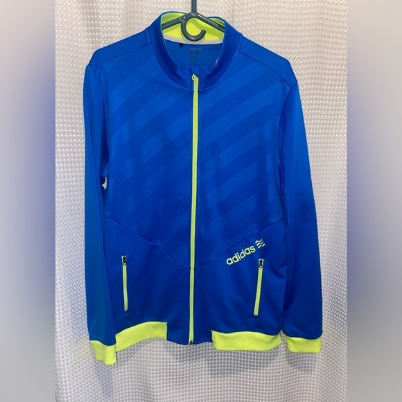 2/49$ Men’s Adidas‎ full zip neon yellow & blue sport Golf Jacket Sz Large - Picture 1 of 11